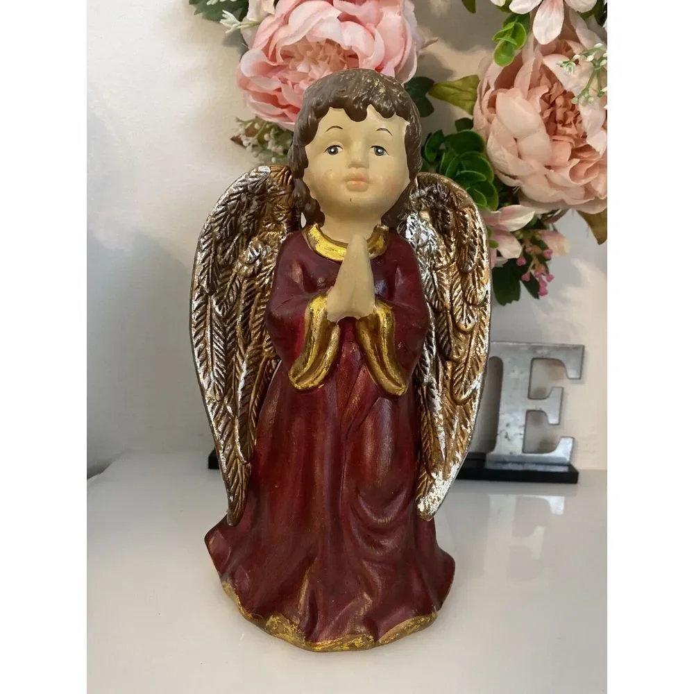 Vintage Hand Painted Ceramic Musical Angel Plays Hark The Harold Angel Sing 9
